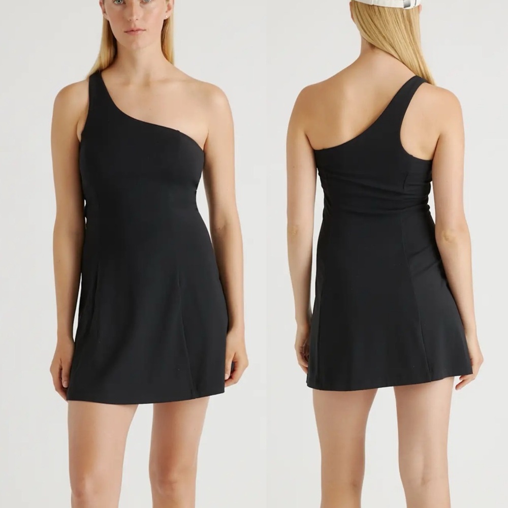 Quince Ultra-Form One-Shoulder Active Exercise Dress Black Sz Small